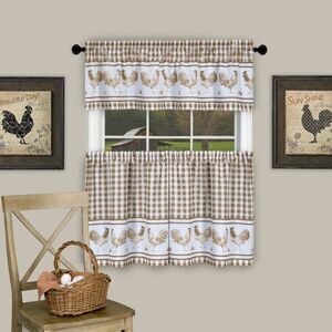 Barnyard Window Kitchen Curtains 3-Piece Tier & Valance Set - 58" (W) x 36" (L),
